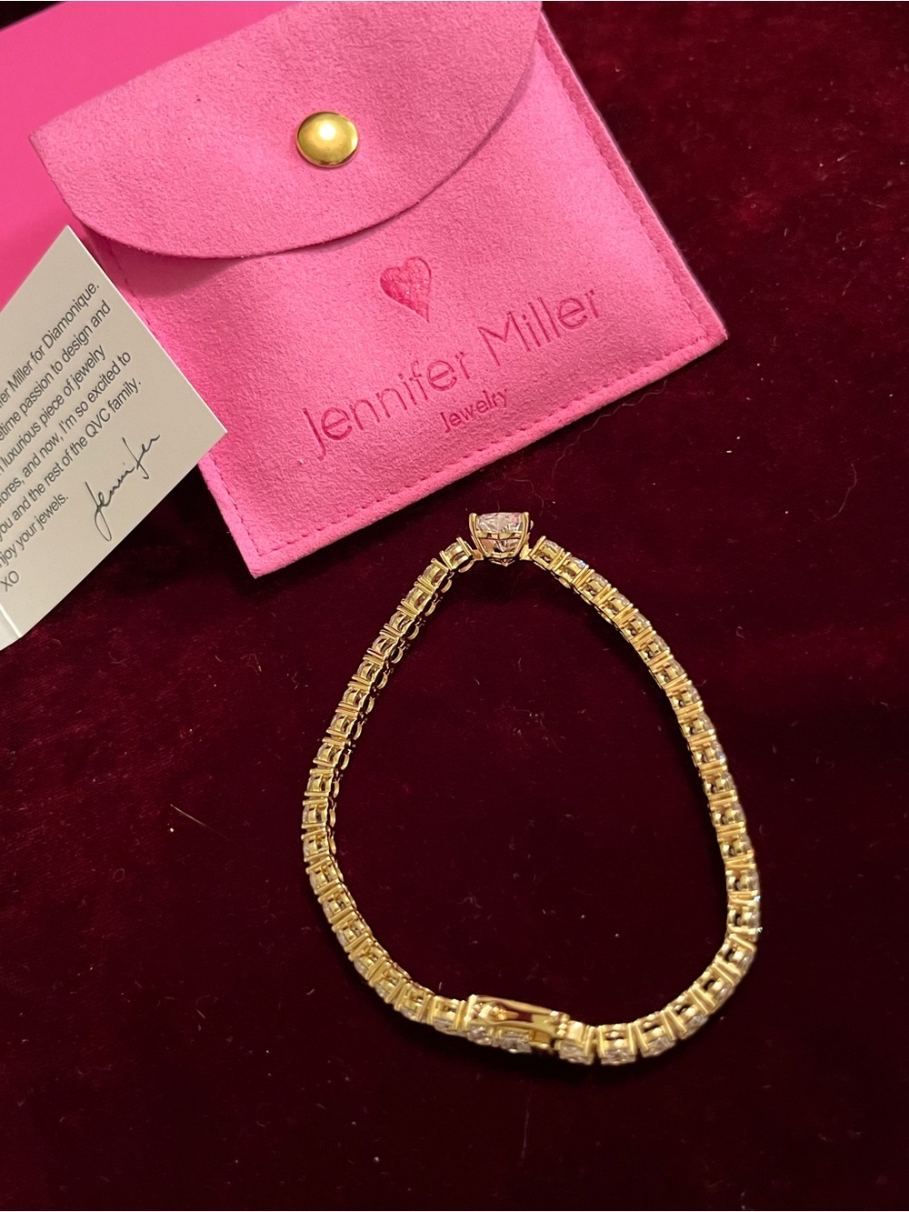 Diamonique X Jennifer Miller Signature Heart Tennis Bracelet Silver 925 Avg Gold - Picture 7 of 13